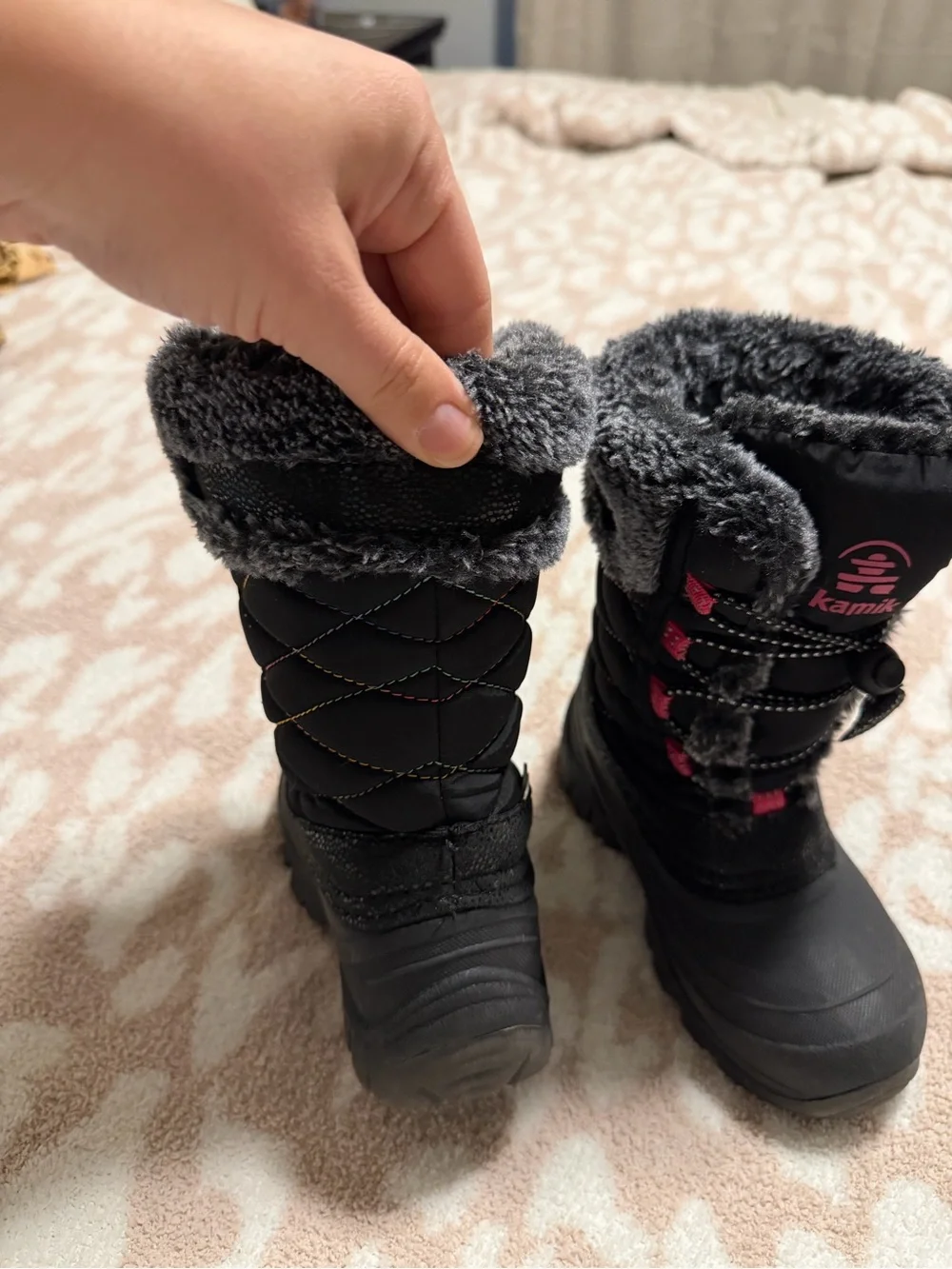 Kamik Black Boots with Pink Logo and Accents